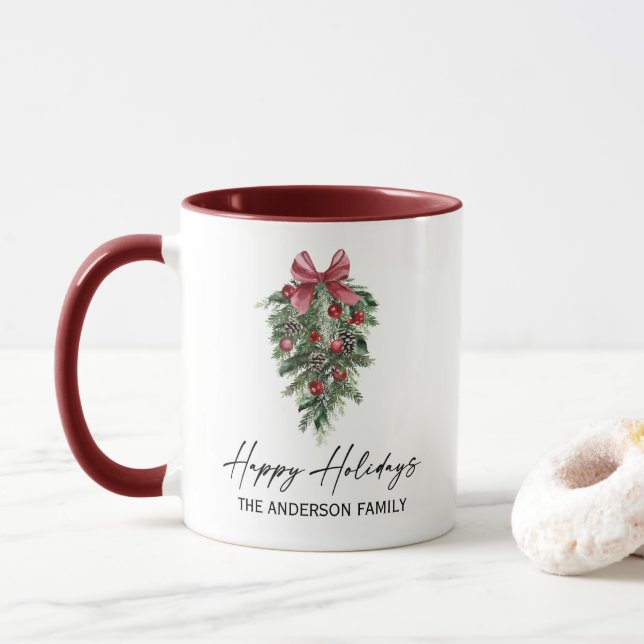 Mug Elégante aquarelle Pins Calligraphie Encre Vacance (Avec donut)