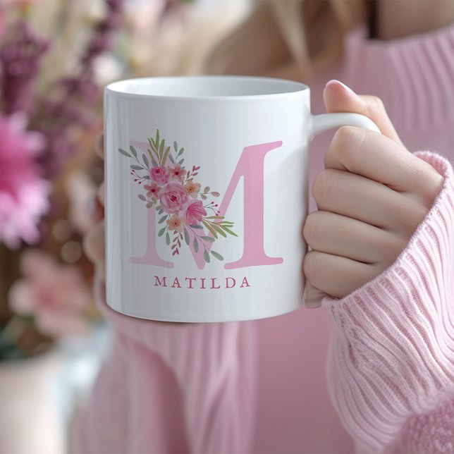Mug Elégante aquarelle rose Floral Nom (Créateur téléchargé)