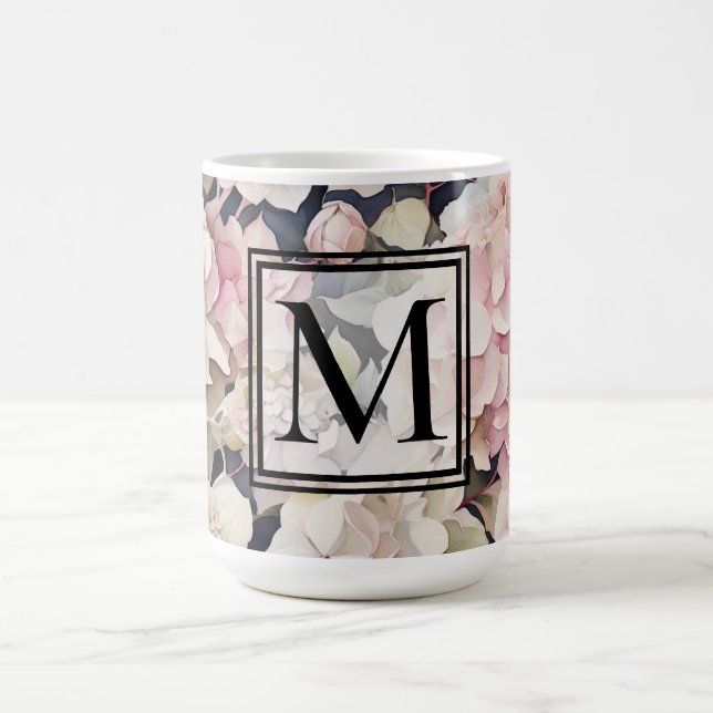 Mug Elégante aquarelle rose hydrangées florales (Centre)