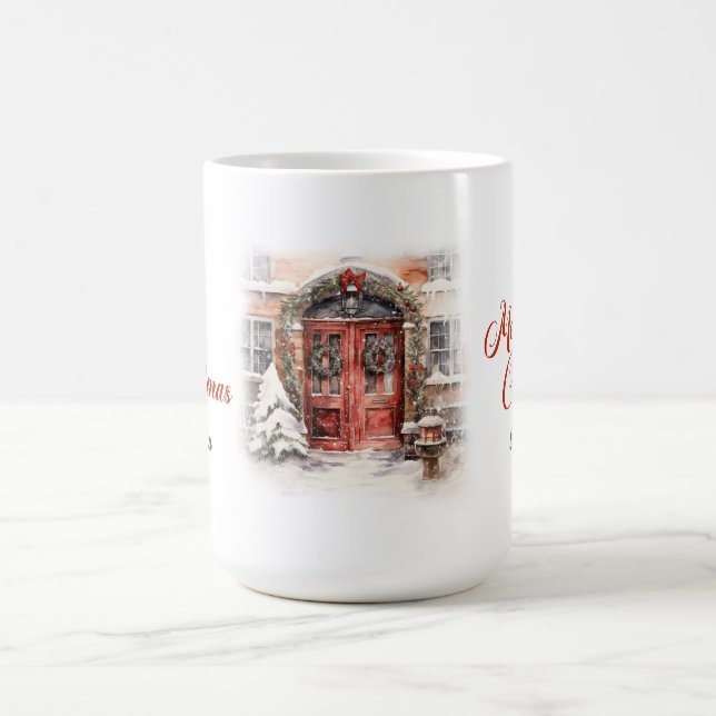 Mug Elégante aquarelle rustique porte rouge neigeux pi (Centre)