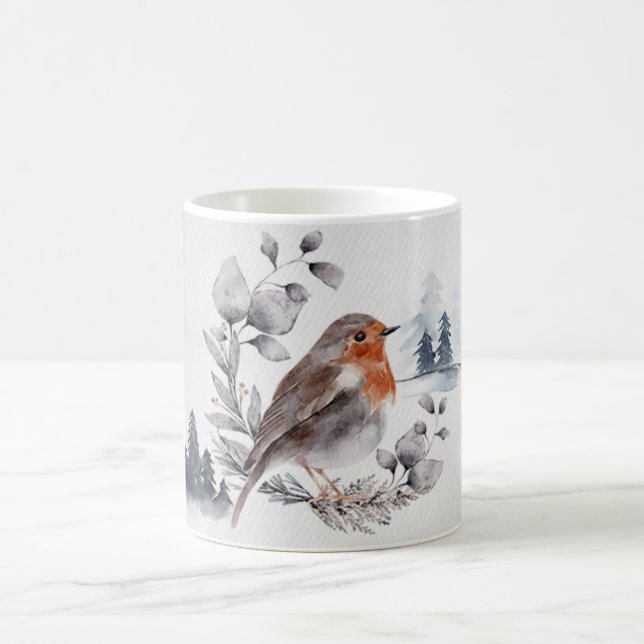 Mug Elégante aquarelle Winter American Robin (Centre)