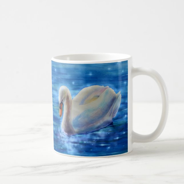 Mug Elégante belle peinture d'aquarelle de cygne blanc (Droite)