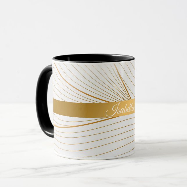Mug Elégante collection de ligne Feuille or blanc mode (Devant gauche)