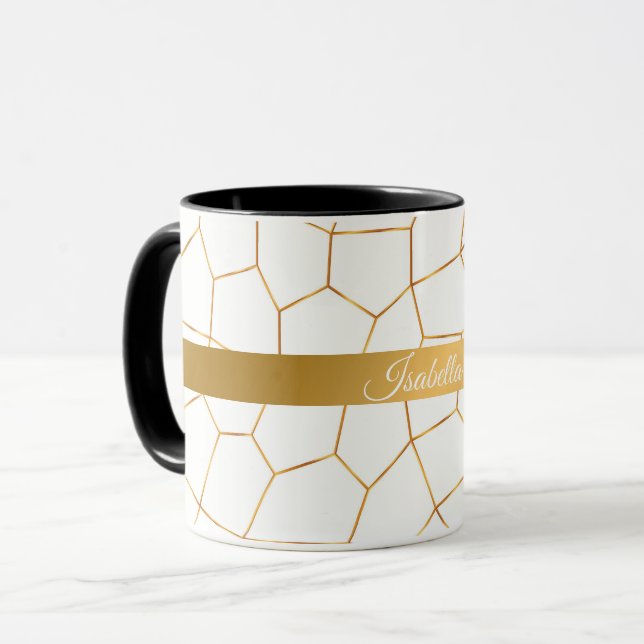 Mug Élégante collection de verre blanc doré moderne (Devant gauche)