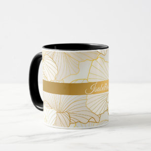 Mug Elégante collection moderne or blanc ligne florale