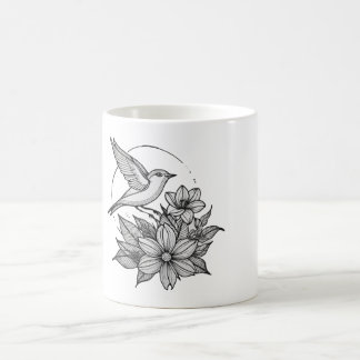 Mug Elégante conception d'oiseaux et de fleurs Café Mu