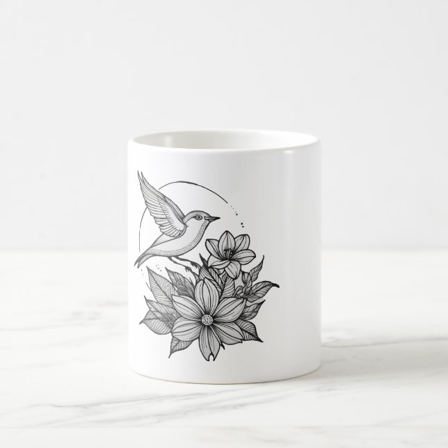 Mug Elégante conception d'oiseaux et de fleurs Café Mu (Centre)