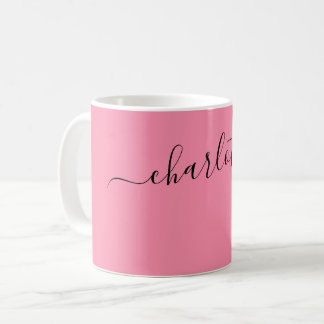 Mug Élégante couleur flamant moderne nom personnalisé