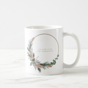 Mug Elégante couronne de Noël Eucalyptus Pampas Gras