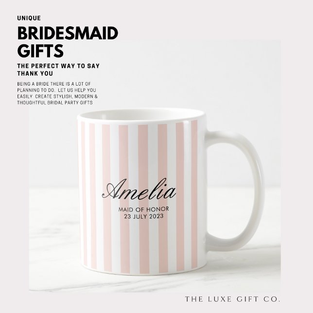 Mug Élégante et moderne, rayures roses blanches, maid  (Créateur téléchargé)