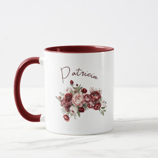Mug Elégante Fleurs Bourgogne (Gauche)