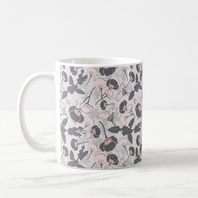 Mug Élégante Fleurs en gris rose féminin (Gauche)