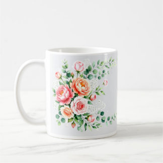 Mug Élégante flore de pivoine rose et rose thé à l'aqu