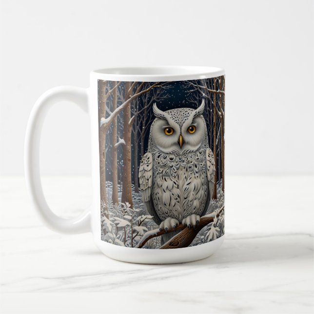 Mug Élégante forêt d'hiver de chouette blanche boho (Gauche)