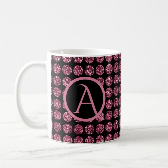 Mug Élégante Gemmes Diamant Rose Éclatante Monogramme  (Gauche)