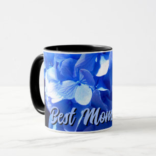 Mug Elégante hydrangée à fleurs bleues Meilleure maman