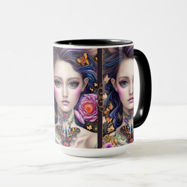 Mug Élégante Imaginaire papillon fille avec collier Mu (Devant droit)