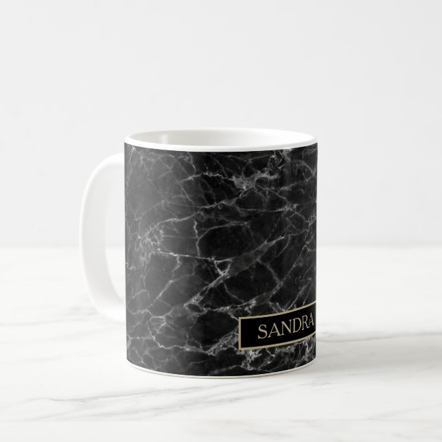 Mug Élégante impression en marbre noir avec nom (Devant gauche)