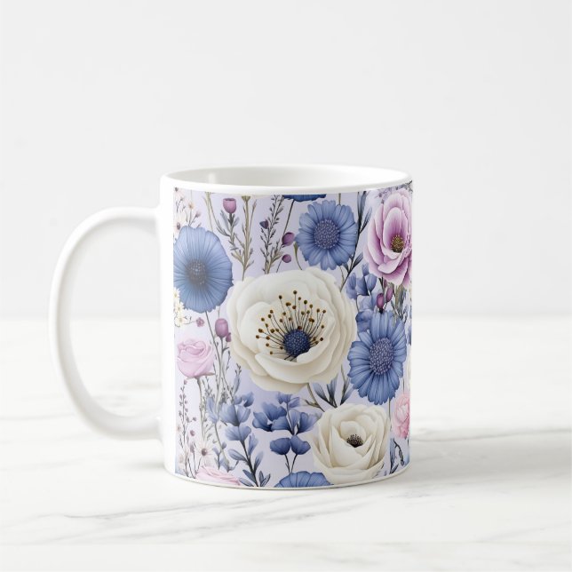 Mug Elégante Lavande Bleu Fleur Jardin Floral (Gauche)