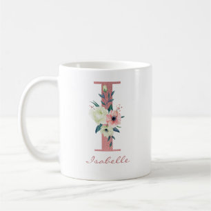 Mug Élégante lettre florale I Pink and Ivory Bouquet