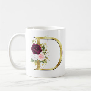Mug Élégante lettre or D rose Bourgogne Rose Monogramm