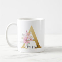 Élégante lettre rose florale or Monogramme A
