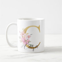 Élégante lettre rose florale or Monogramme C