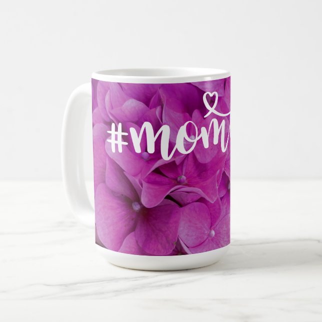Mug Elégante magenta rose hydrangée florale roses (Devant gauche)