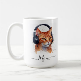 Mug Elégante maman Chat moderne Aquarelle Rouge Orange