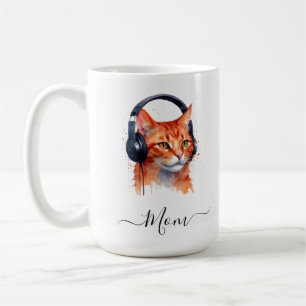 Mug Elégante maman Chat moderne Aquarelle Rouge Orange