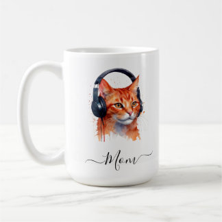 Mug Elégante maman Chat moderne Aquarelle Rouge Orange