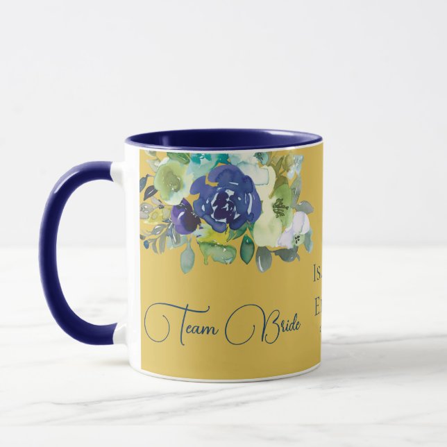 Mug Elégante marine Rose d'aquarelle Floral Team Bride (Gauche)