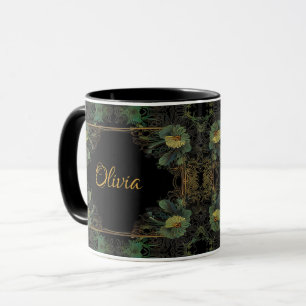 Mug Élégante moody victorienne vert foncé botanique