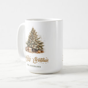 Mug Elégante nature aquarelle sapin de Noël cuivre