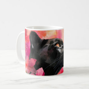 Mug Élégante panthère noire florale sauvage florissant