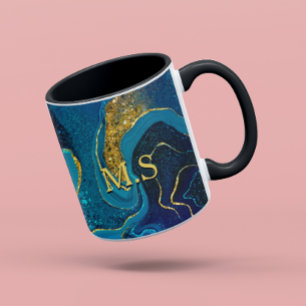 Mug Elégante parties scintillant en marbre bleu faux o