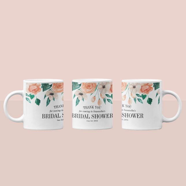 Mug Elégante Pêche Fête des mariées Florale Faveurs pe (Elegant Peach Floral Bridal Shower Custom Favors Coffee Mug
)