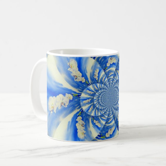Mug Elégante peinture à l'aquarelle d'orchidée blanche (Devant gauche)