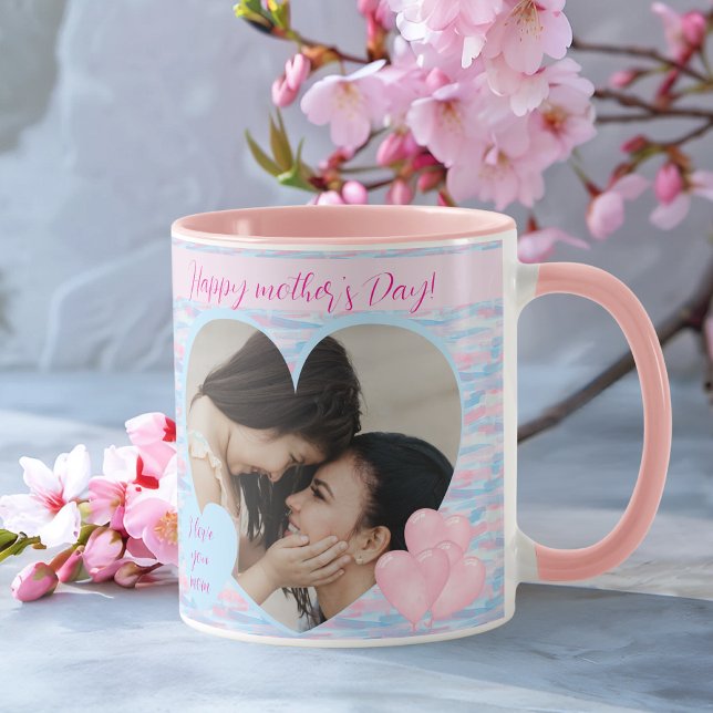 Mug Elégante photo personnalisée de coeur de la fête d (Elegant Personalized Mother’s Day Heart Photo Mug)