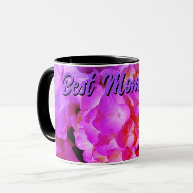 Mug Élégante rose fuchsia rose rose violet fleurs (Devant gauche)