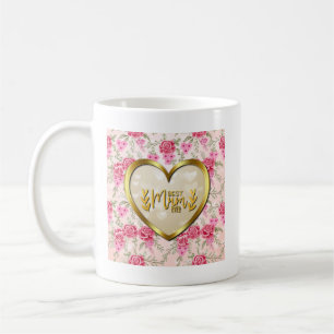 Mug Élégante rose rose et coeur d'or Meilleure maman j
