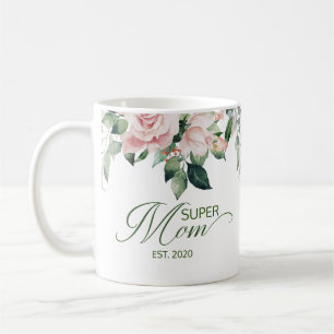 Mug Élégante Super Maman Floral Script Fête des Mères