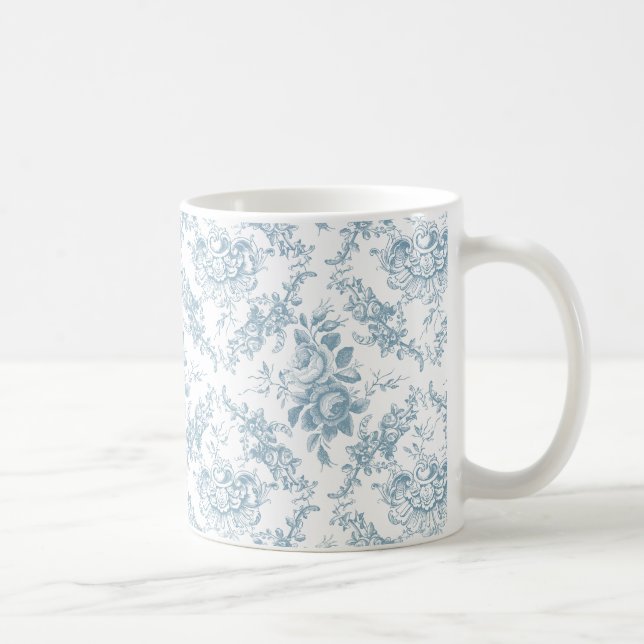 Mug Elégante toile florale blanche et bleue gravée (Droite)