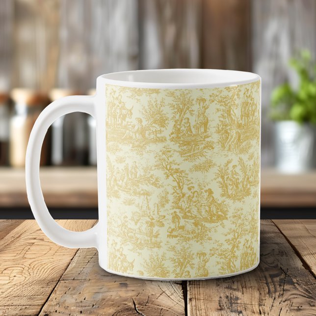 Mug Elégante toile vintage jaune de jouy (Créateur téléchargé)