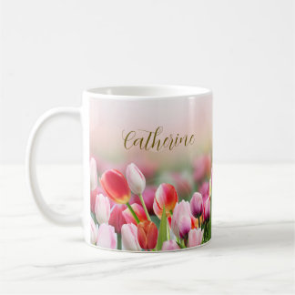 Mug Élégante Tulipe colorée Florales Nom personnalisé