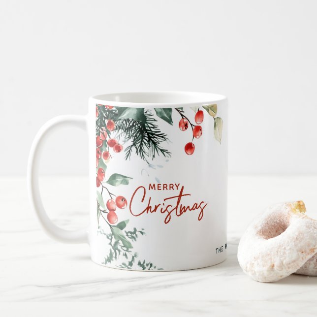 Mug Élégante verdure hivernale Joyeux Noël personnalis (Avec donut)