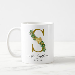 Mug Élégante verdure Monogramme Nom de famille Lettre 