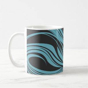 Mug Elégantes lignes de flux en turquoise sur noir