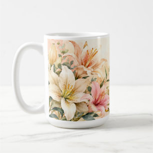 Mug Élégants lis à l'aquarelle en rose et corail