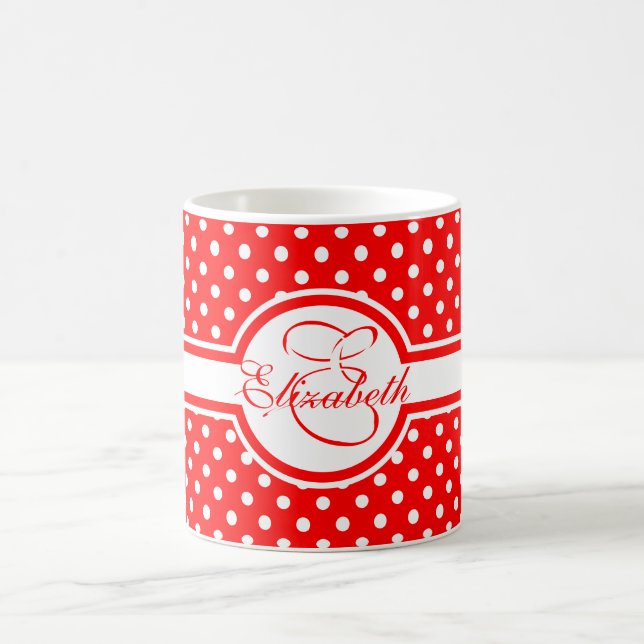 Mug Élégants Pois blancs sur Monogramme rouge (Centre)